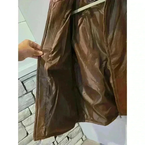 M Collection Men's Vintage Leather Jacket Brown Size XL Mid-Length Casual Y2K - Picture 3 of 8